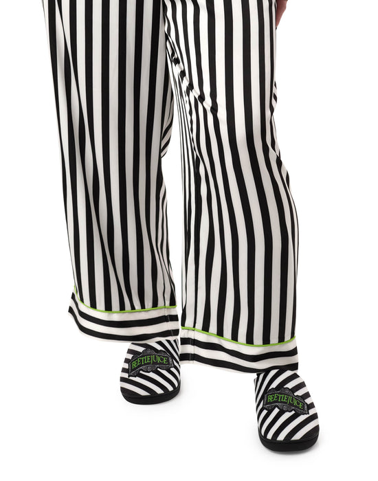 Beetlejuice Womens Black and White Striped Pyjama Set — Vanilla