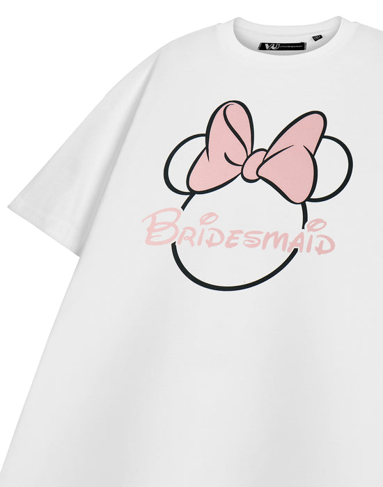 Disney Minnie Mouse Bridesmaid Hen Party Womens White Short Sleeved T-Shirt