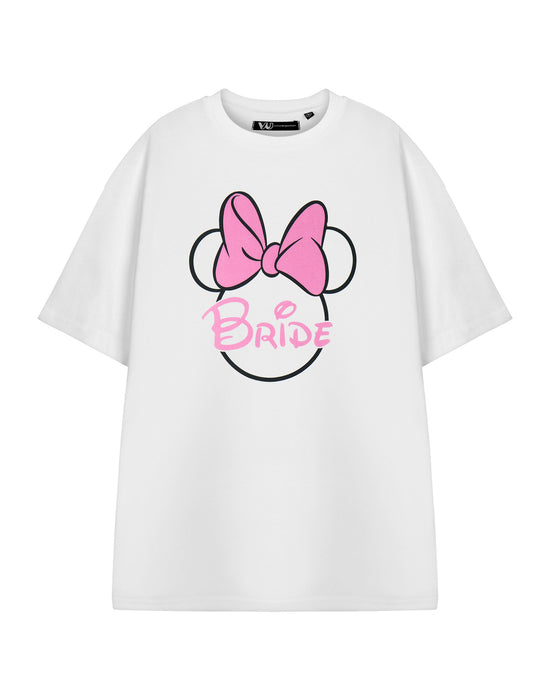 Disney Minnie Mouse Bride Hen Party Womens White Short Sleeved T-Shirt