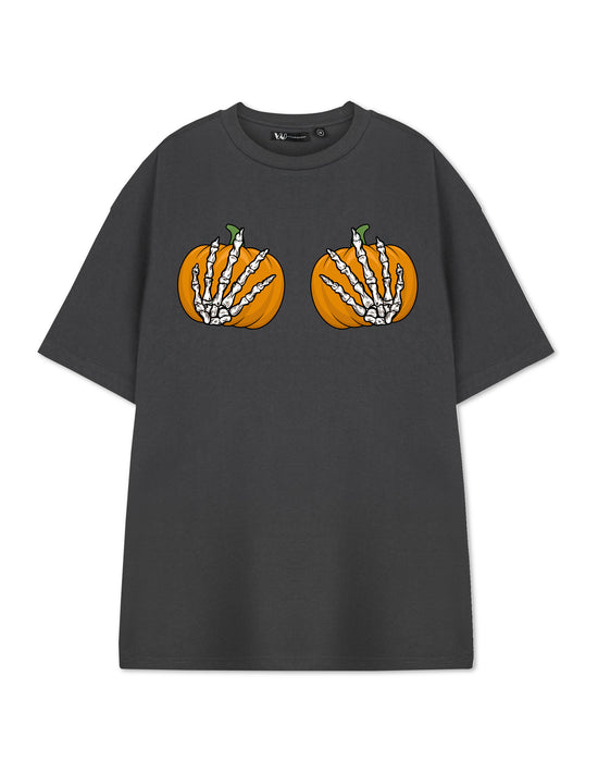 Show Me The Merch Pumpkin Hands Womens Grey Short Sleeved T-Shirt