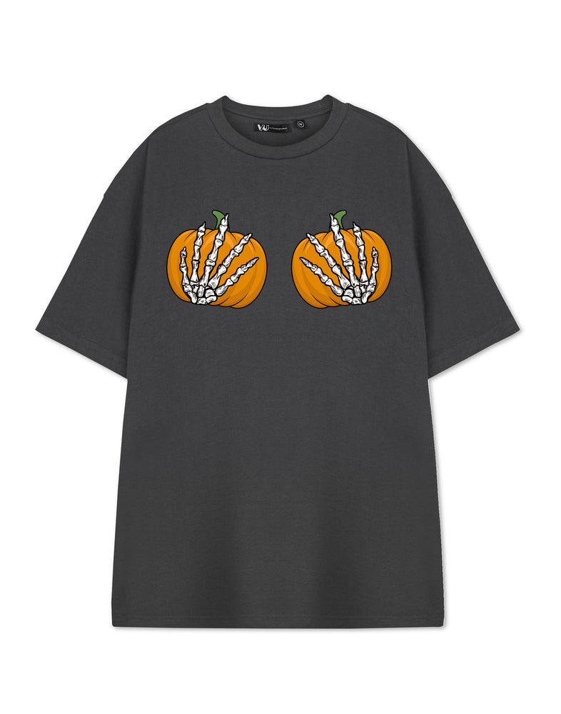 Show Me The Merch Pumpkin Hands Womens Grey Short Sleeved T-Shirt
