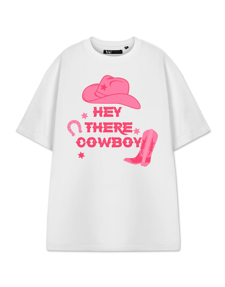 Show Me The Merch Hey There Cowboy Womens White Short Sleeved T-Shirt