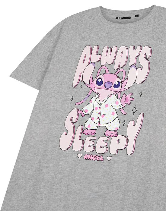 Disney Lilo & Stitch Always Sleepy Womens Grey Short Sleeve Nightdress