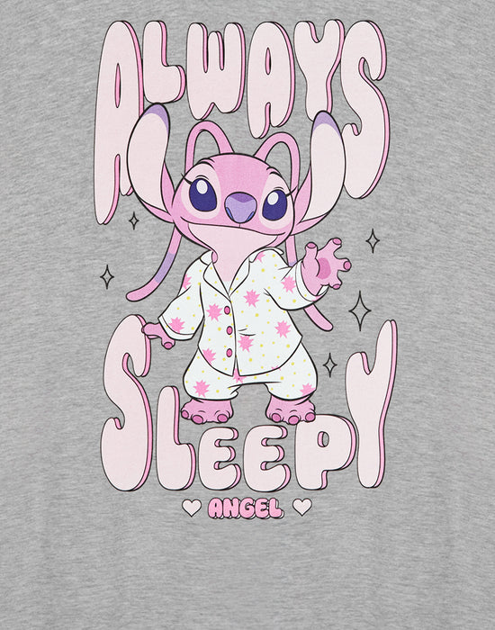 Disney Lilo & Stitch Always Sleepy Womens Grey Short Sleeve Nightdress