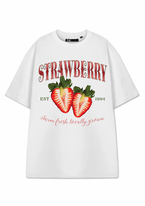 Show Me The Merch Strawberry Womens White Short Sleeved T-Shirt