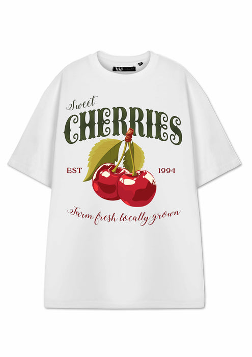 Show Me The Merch Cherries Womens White Short Sleeved T-Shirt