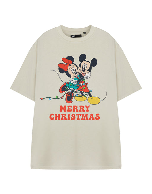 Disney Mickey and Minnie Merry Christmas Womens Beige Short