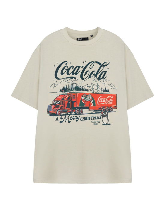 Coca Cola A Merry Christmas Womens Beige Short Sleeved T-Shirt