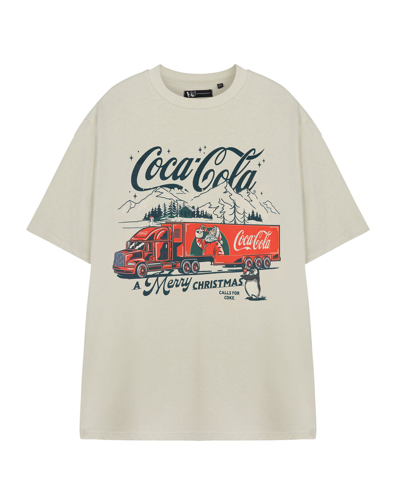 Coca Cola A Merry Christmas Womens Beige Short Sleeved T-Shirt