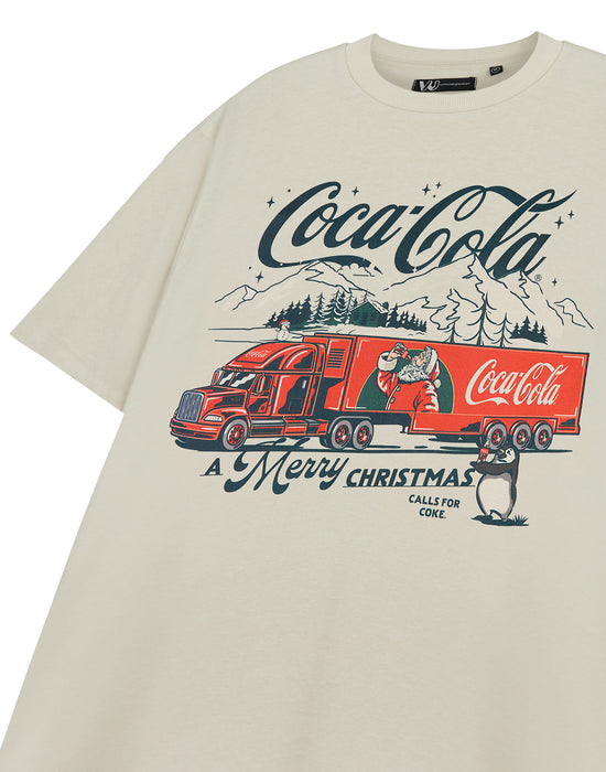 Coca Cola A Merry Christmas Womens Beige Short Sleeved T-Shirt