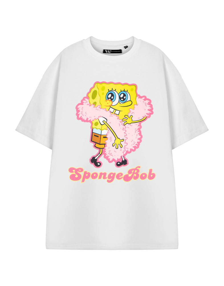 SpongeBob SquarePants Feather Boa Womens White Short Sleeved T-Shirt