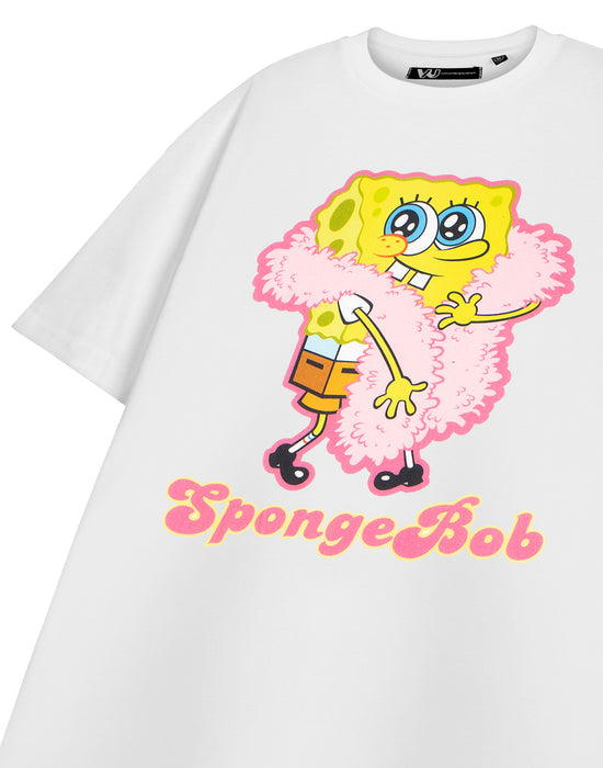 SpongeBob SquarePants Feather Boa Womens White Short Sleeved T-Shirt