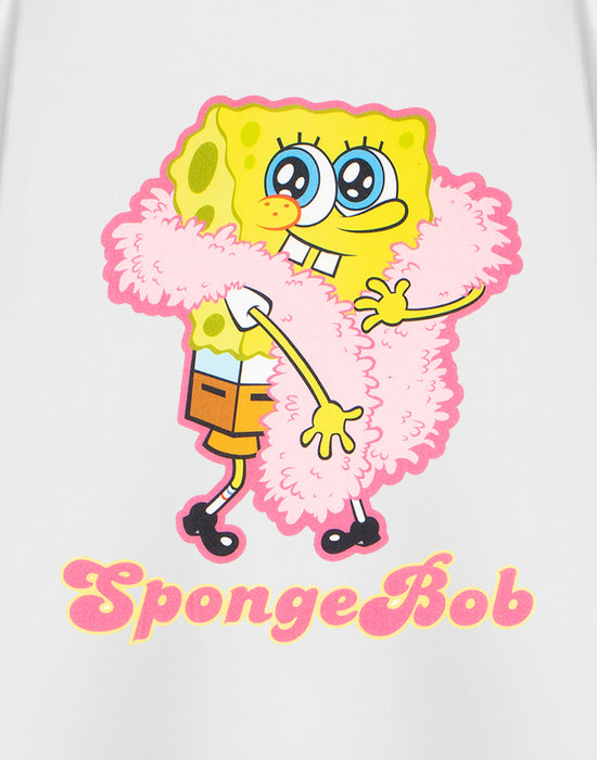 SpongeBob SquarePants Feather Boa Womens White Short Sleeved T-Shirt