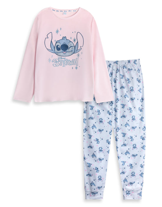 Disney Stitch Womens Pink Long Sleeve Long Leg Pyjama Set