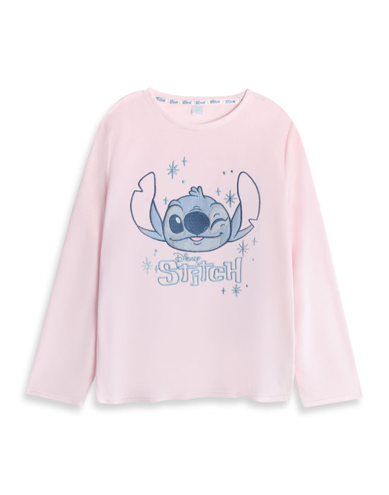 Disney Stitch Womens Pink Long Sleeve Long Leg Pyjama Set