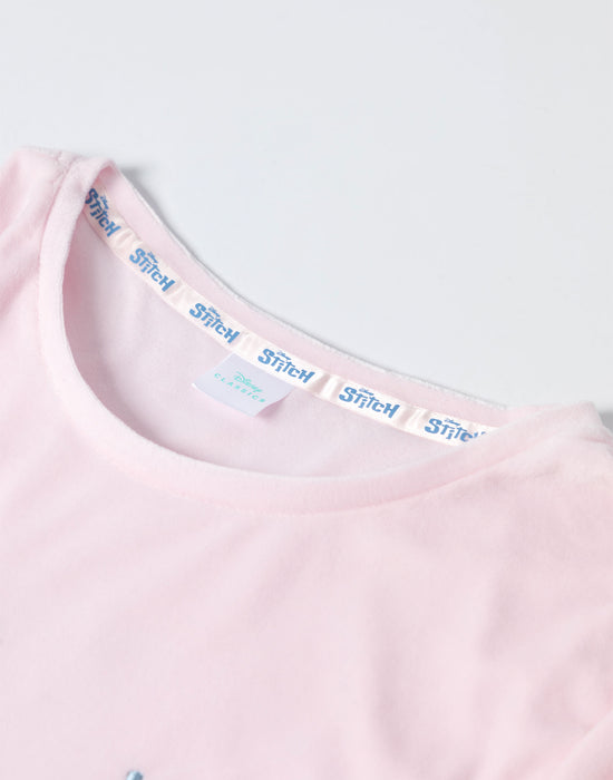 Disney Stitch Womens Pink Long Sleeve Long Leg Pyjama Set