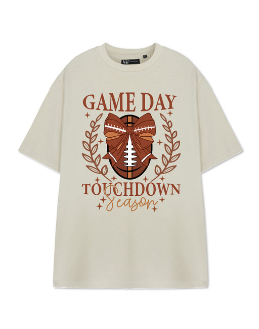 Show Me The Merch Game Day Girlie Womens Beige Short Sleeved T-Shirt