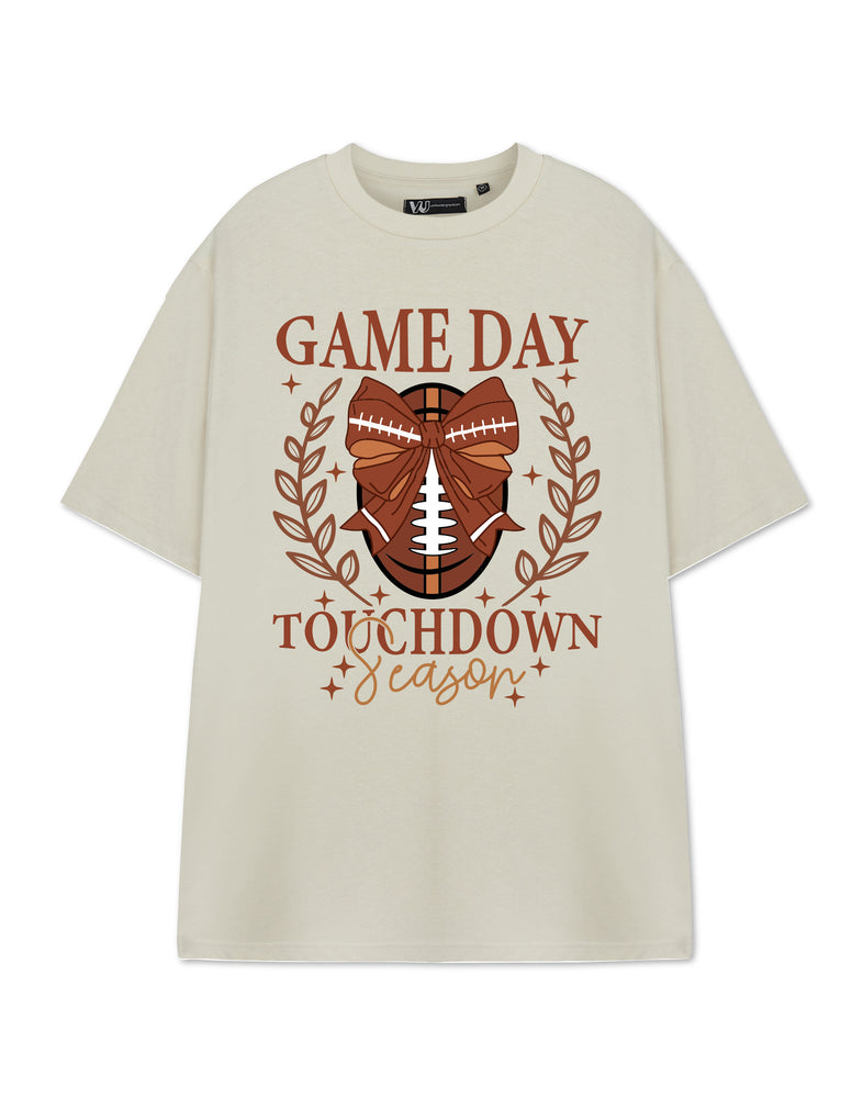 Show Me The Merch Game Day Girlie Womens Beige Short Sleeved T-Shirt