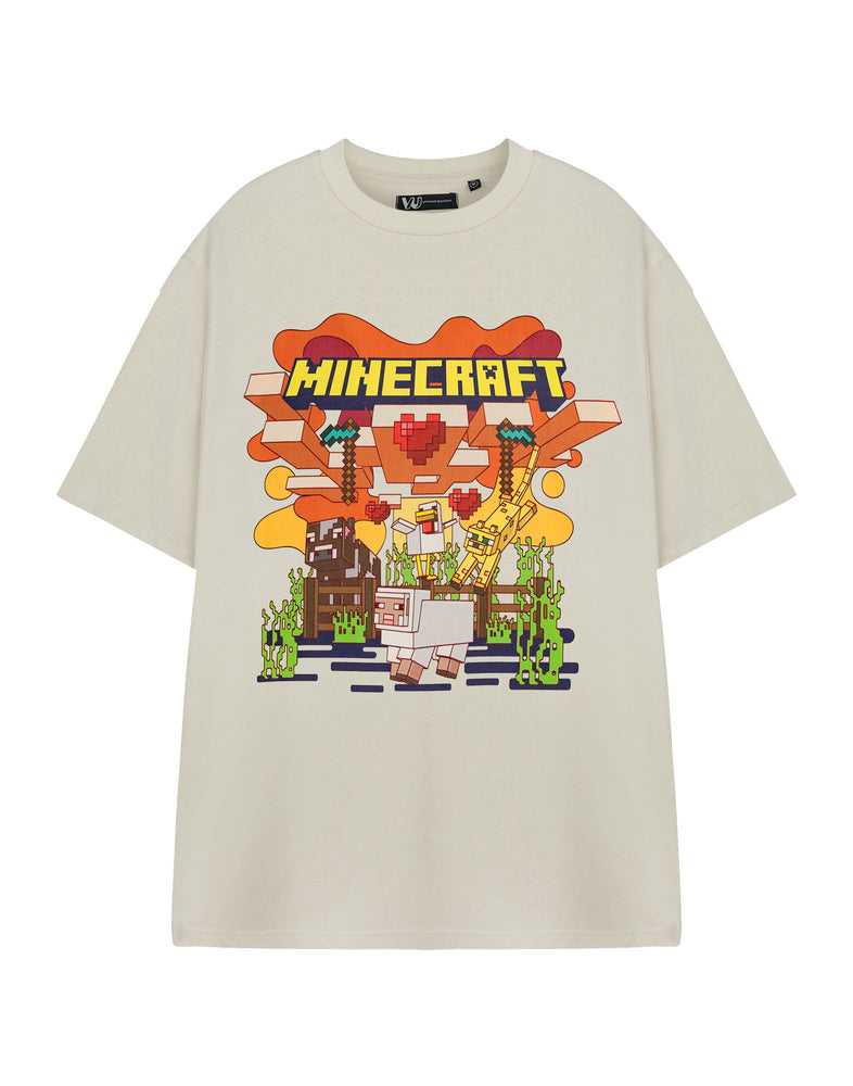 Minecraft Heart Animals Womens Beige Short Sleeved T-Shirt