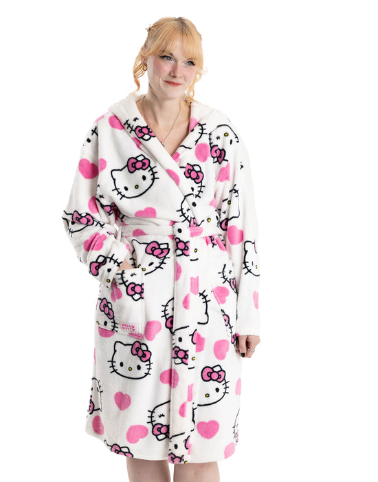 Hello Kitty Character Womens Multicoloured Hooded Bathrobe
