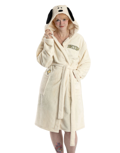 Peanuts Snoopy Womens White Hooded Bathrobe