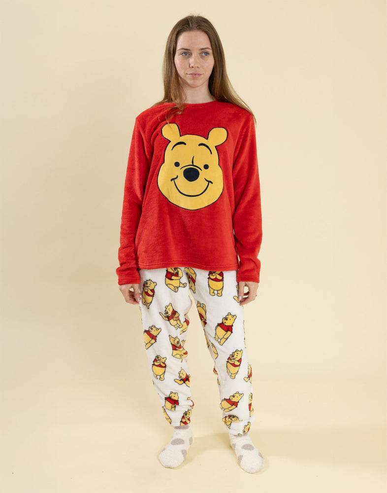 Winnie the Pooh Bear Womens Red Long Sleeve Long Leg Pyjama Set