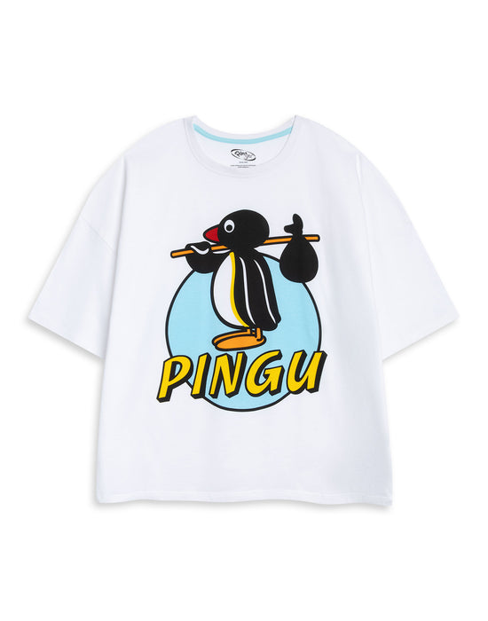 Pingu Character Womens Blue Short Sleeve Long Leg Pyjama Set