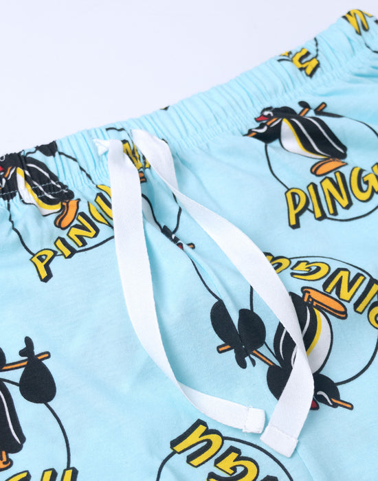 Pingu Character Womens Blue Short Sleeve Long Leg Pyjama Set