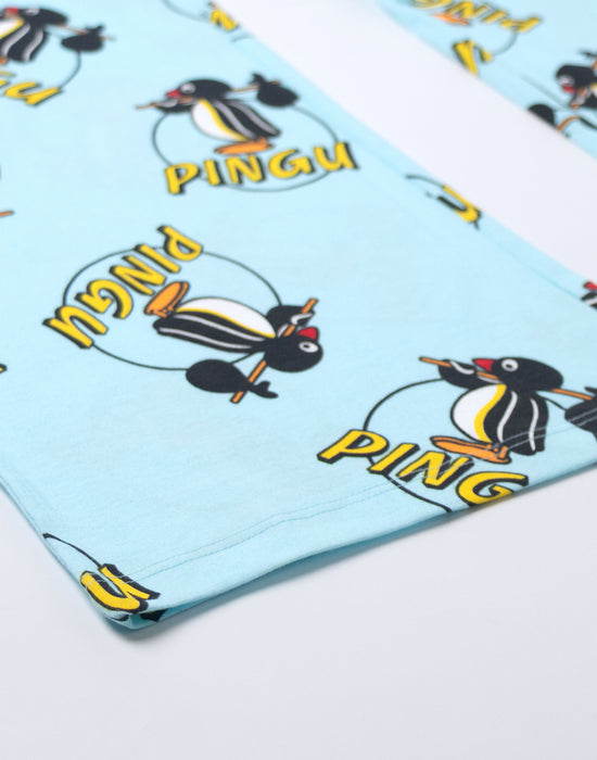 Pingu Character Womens Blue Short Sleeve Long Leg Pyjama Set