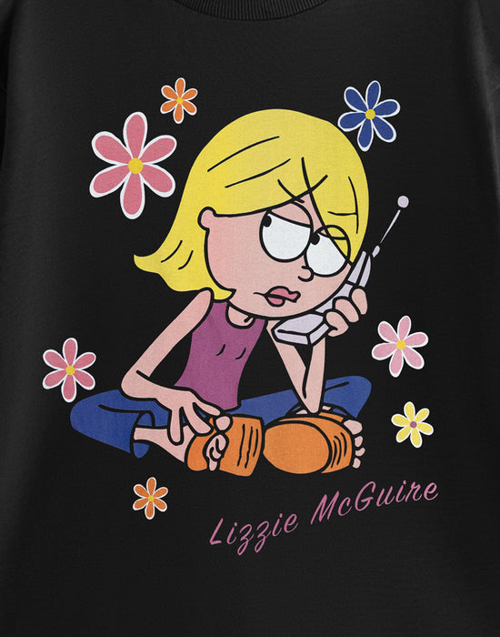 Disney Phone Lizzie Mcguire Womens Black Short Sleeved T-Shirt