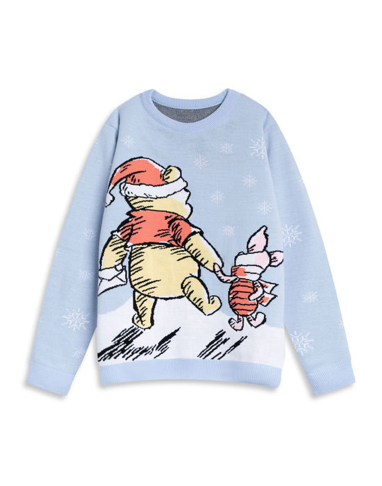 Winnie the Pooh Character Womens Blue Christmas Jumper
