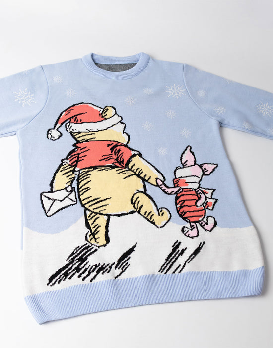 Winnie the Pooh Character Womens Blue Christmas Jumper