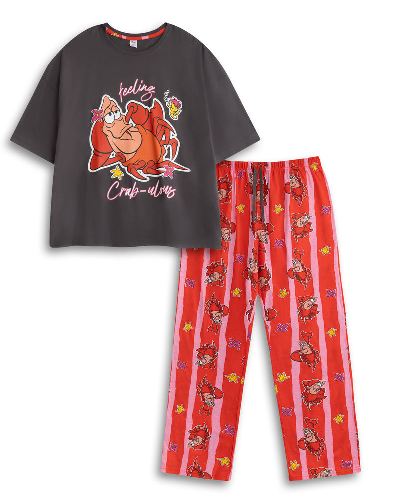 Disney The Little Mermaid And Sebastian Womens Multicoloured Short Sleeve Long Leg Pyjama Set