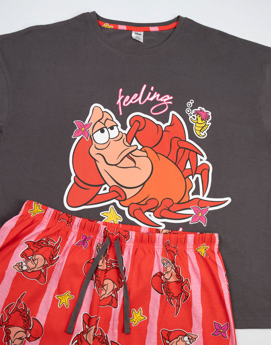 Disney The Little Mermaid And Sebastian Womens Multicoloured Short Sleeve Long Leg Pyjama Set