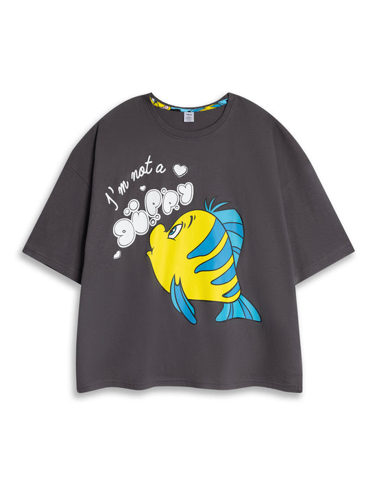 Disney The Little Mermaid And Flounder Womens Grey Short Sleeve Long Leg Pyjama Set