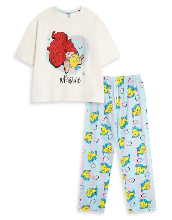 Disney The Little Mermaid Womens Beige Short Sleeve Long Leg Pyjama Set