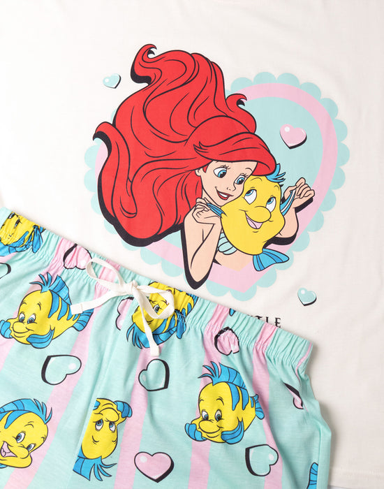 Disney The Little Mermaid Womens Beige Short Sleeve Long Leg Pyjama Set