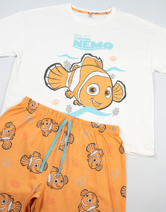 Disney Finding Nemo Womens White Short Sleeve Long Leg Pyjama Set