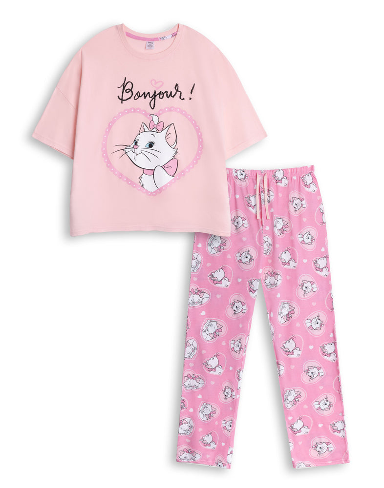 Disney Marie Womens Pink Short Sleeve Long Leg Pyjama Set