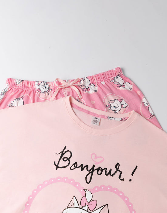 Disney Marie Womens Pink Short Sleeve Long Leg Pyjama Set