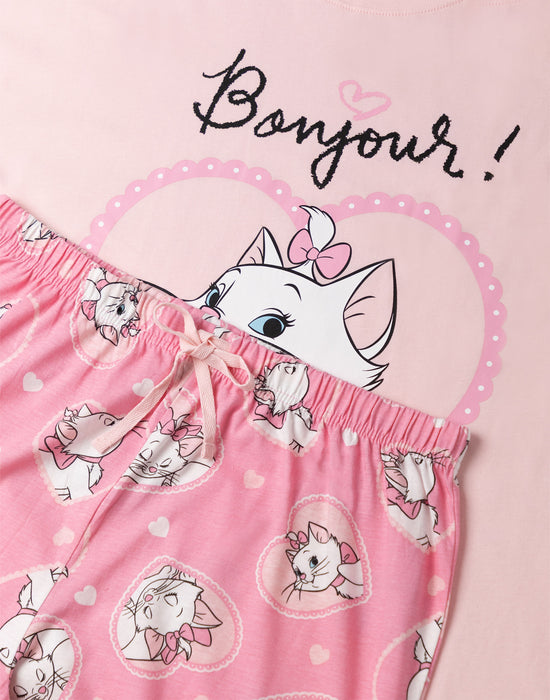 Disney Marie Womens Pink Short Sleeve Long Leg Pyjama Set