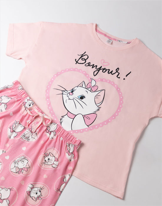 Disney Marie Womens Pink Short Sleeve Long Leg Pyjama Set