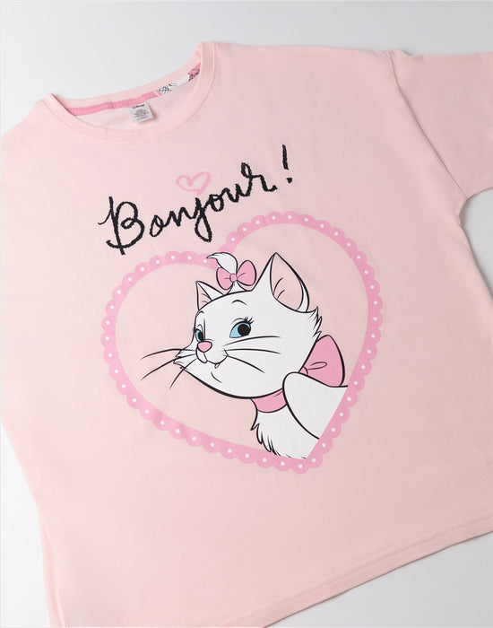 Disney Marie Womens Pink Short Sleeve Long Leg Pyjama Set