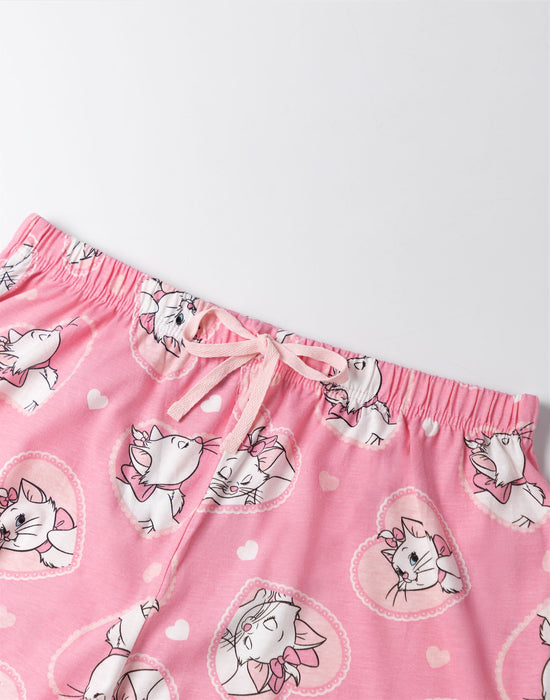 Disney Marie Womens Pink Short Sleeve Long Leg Pyjama Set