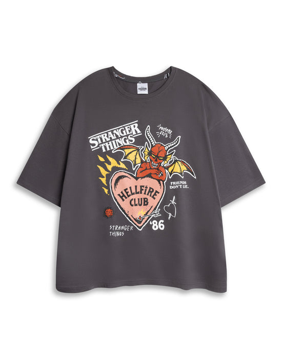 Stranger Things Logo Womens Grey Short Sleeve Long Leg Pyjama Set