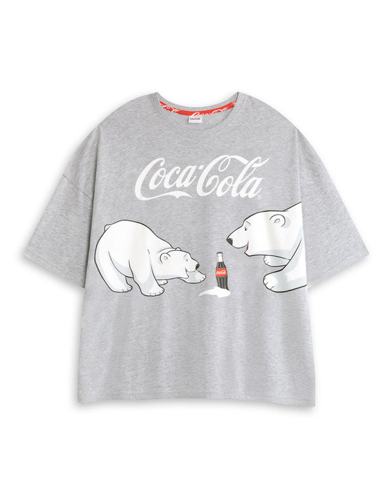 Coca Cola Logo Womens Grey Short Sleeve Long Leg Pyjama Set