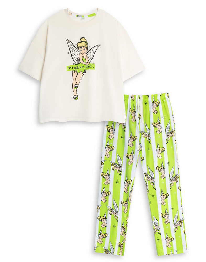 Disney Tinkerbell Womens White Short Sleeve Long Leg Pyjama Set