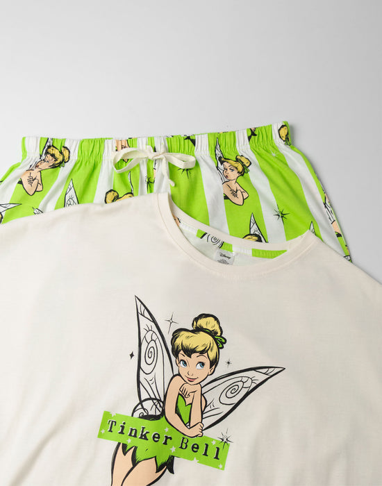 Disney Tinkerbell Womens White Short Sleeve Long Leg Pyjama Set