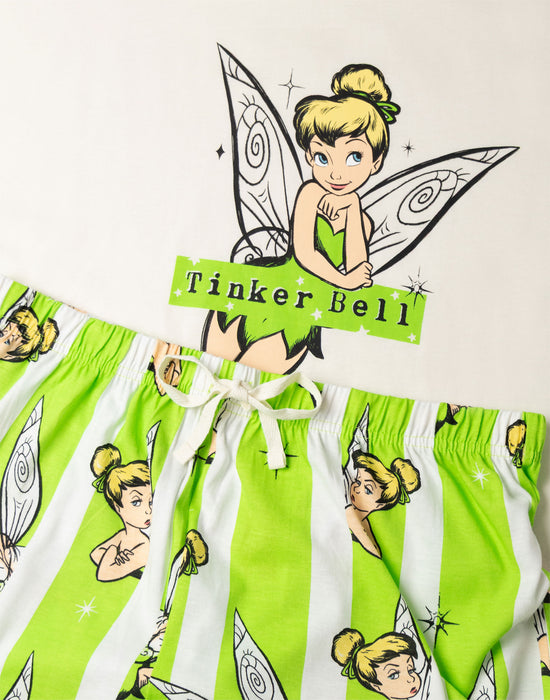 Disney Tinkerbell Womens White Short Sleeve Long Leg Pyjama Set