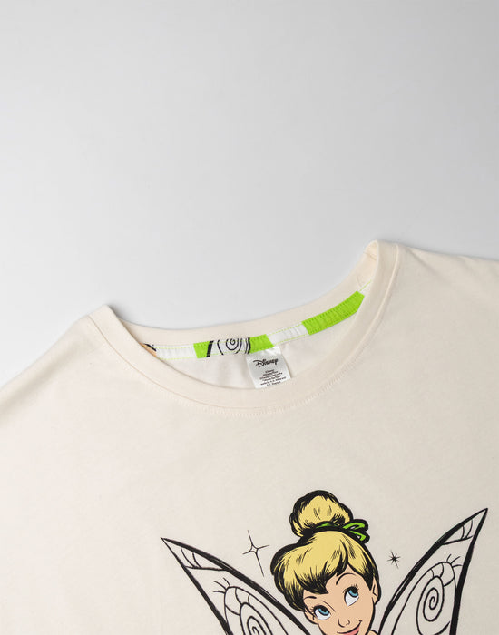 Disney Tinkerbell Womens White Short Sleeve Long Leg Pyjama Set